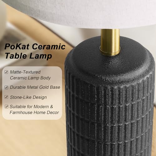 25'' Black Ceramic Table Lamps Set of 2 with Gold Base for Bedroom Living Room (2 Count)