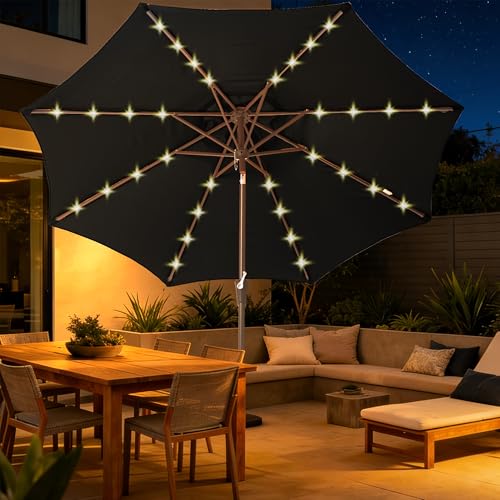 9 FT Patio Umbrella with lights Outdoor Umbrella for patio Black