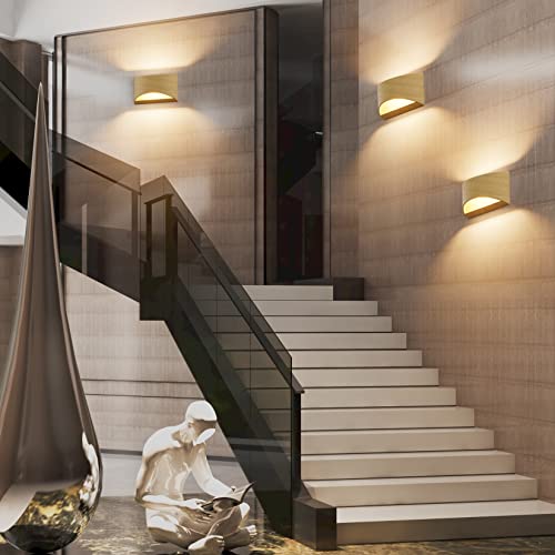 Aluminum Modern LED Wall Sconce Hardwired Interior Wall Lights Set of 2 Wood Texture Up and Down Wall Mount Light for Living Room Bedroom Hallway Corridor Warm White 3000K (2 Count)