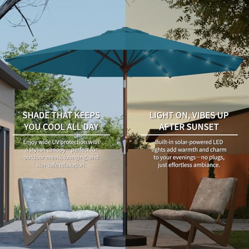 10FT Solar Umbrella 32 LED Lighted Patio Umbrella Table Market Umbrella w