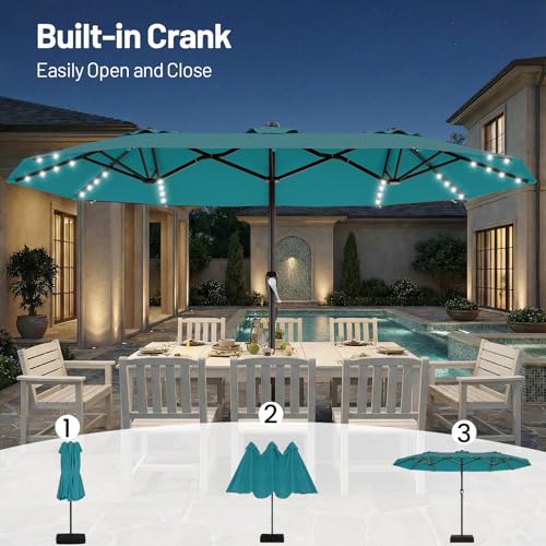 15FT Patio Umbrella with Solar Lights