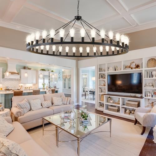 Large black wagon wheel chandelier 64 inch
