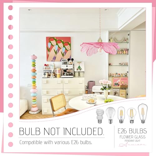 Art Decor Leaf Pendant Light Modern Hanging Ceiling Light Large Vintage Retro Pendant Lights 15.75" Pink Glass Shade for Kitchen Island Dining Room Entryway