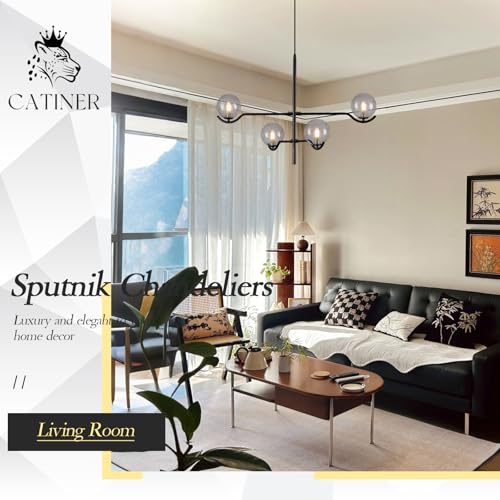 Modern 31" 4 Light Black Sputnik Chandelier with Smoke Glass Globe