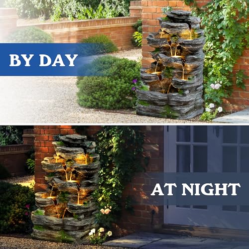 7 Tiers Cascading Rock Water Fountain Outdoor