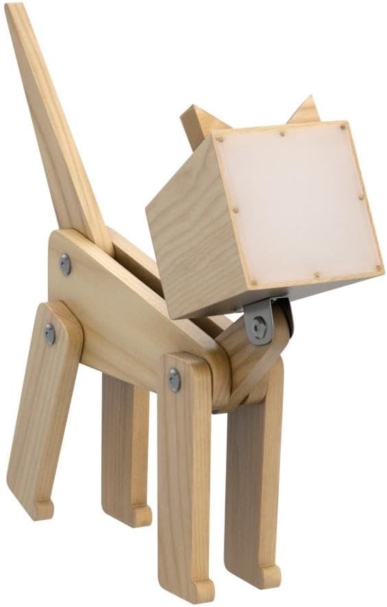 Unique Bedside Table Lamp Cat Adjustable Body Wooden Desk Lamp with Dimmable Touch Switch Warm White Light for Kids Room, Living Room, Boy's Girl's Bedroom, College Dorm, Bookcase