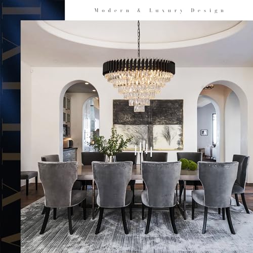 Black and Gold Crystal Chandeliers 30” Modern Dining Room Chandelier Round