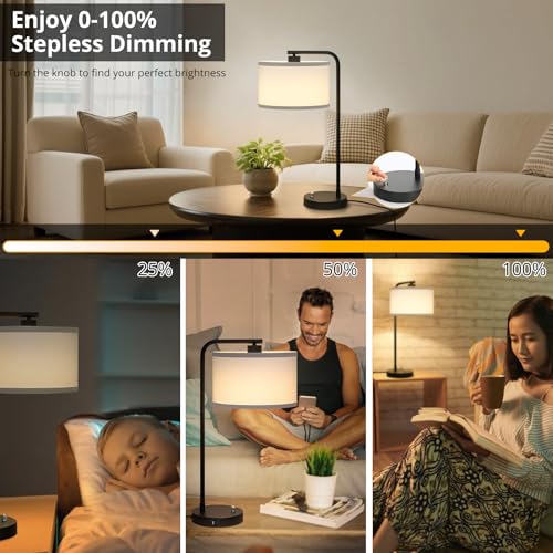 Table Lamp for Bedroom with USB C+A Ports