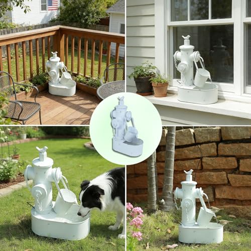 Metal Fire Hydrant Solar Water Fountain with Backup Battery