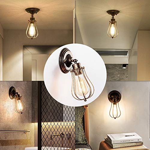 Industrial Wall Sconce Vintage Lighting Adjustable Lamp Socket Wire Metal Cage Wall Light Shade Edison Style Antique Fixture Porch Mirror