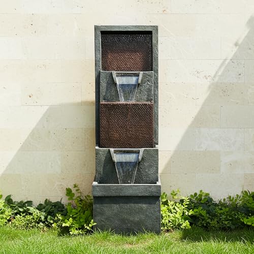 39.3" Tall 4 Tier Outdoor Water Fountain with LED Lights