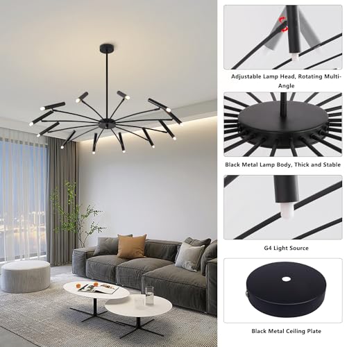 Lighting Modern Black Sputnik Chandelier Mid Century Vintage 12