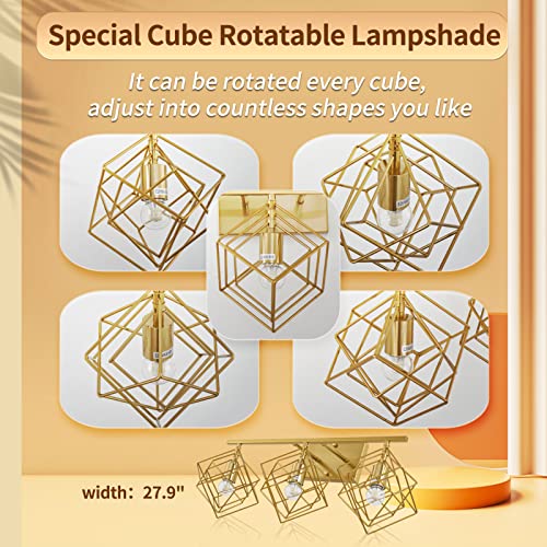 Bathroom Vanity Light with 3 Bulbs Bathroom Light Fixtures Over Mirror with 3 Rotatable Cube Shades Modern Wall Mounted Brushed Brass Gold