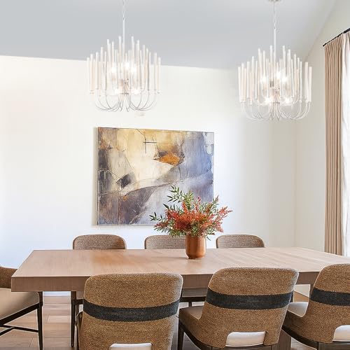 Whitewash Wood Large Chandelier Industrial Hanging Light Fixture 24Inch