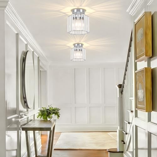 2 Pack Modern Crystal Ceiling Lights Chrome Entryway Light Fixture (2 Count)