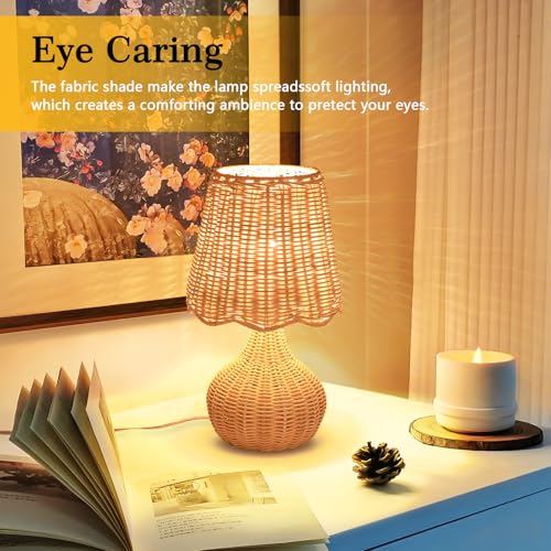 Rattan Small Bedside Table Lamp for Bedroom
