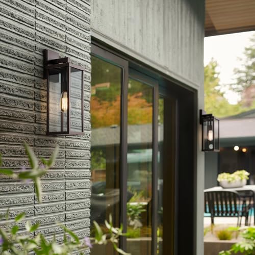 18" Classic Outdoor Wall Sconce 1 Light in Oil Rubbed Bronze Rectangular Metal Frame and Clear Glass Shade Waterproof Porch Light Patio Light Pack of 2 (2 Count)
