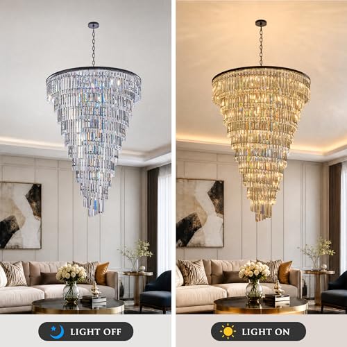 48 Lights Spiral Crystal Chandelier Black Modern Light Fixture Large Chandelier