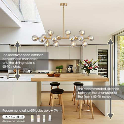 Modern Gold Chandelier Rectangle Pendant Light Sputnik Chandeliers Hanging Light Fixture 16