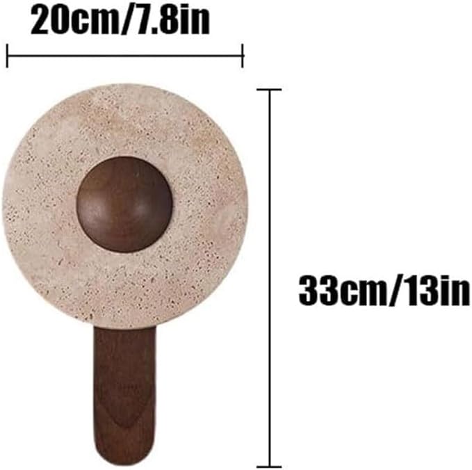 Modern Backlit Wall Sconce Travertine Stone Disc Dark Wood Arm Minimalist Hardwired LED Wall Light Fixture for Bedroom Living Room Hallway Accent Decor(Small)