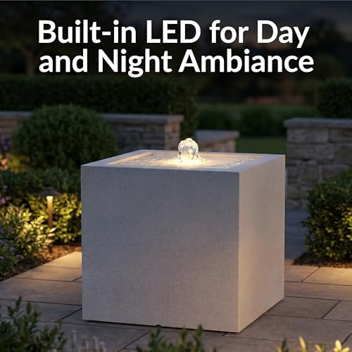 Sunnydaze 17.5" Modern Square Bubbler Fountain with LED Light & Pump