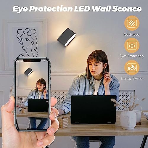 Black LED Wall Sconces 1 Pack Indoor Modern Wall Lights Hardwired Up and Down Interior Wall Mount Light for Living Room Bedroom Hallway Warm White 3000K