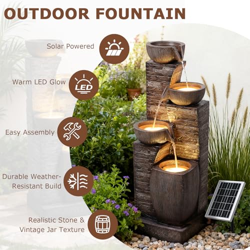 38.2" Tall Solar Powered Water Fountain for Outdoor