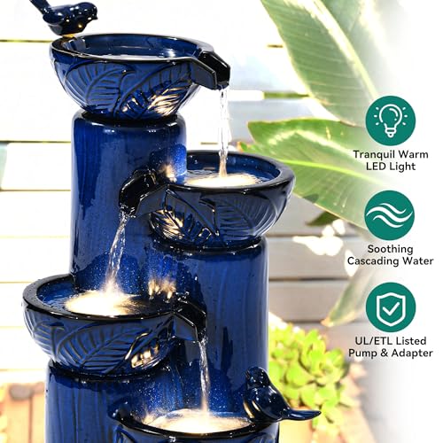 34" H Ceramic Outdoor Water Fountain with LED Lights