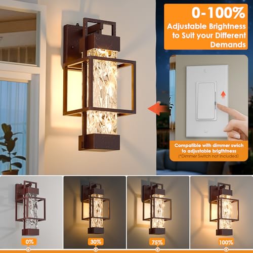 Oil Rubbed Bronze Dusk to Dawn Outdoor Porch Light Fixtures Wall Mount 14'' Dimmable Exterior Lighting for Outside Waterproof Wall Lantern Lamps Sconce Coach Lights for House Garage (2 Count)
