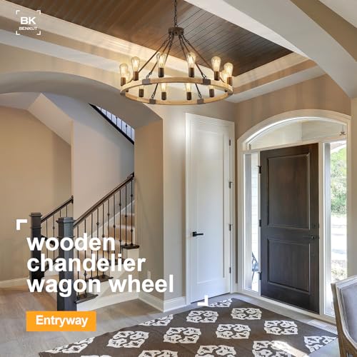 Farmhouse Wagon Wheel Chandelier 31" Wooden Rustic Light Fixtures 12