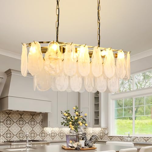 Gold Rectangle Chandeliers for Dining Room Modern Island Light Crystal Cloud Glass 8 (8 Count)