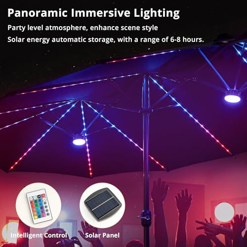 15ft Large Patio Umbrellas with Base & Solar Lights