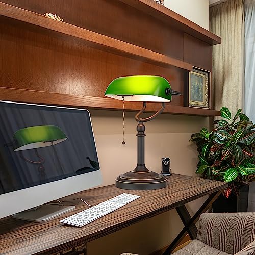 Antique Green Glass Bankers Desk Lamp