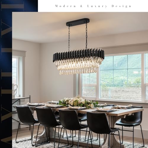 Modern Rectangular Chandelier Black and Gold Crystal Chandeliers