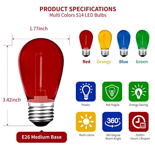 24Pack S14 Colored LED String Light Bulbs (24 Count)