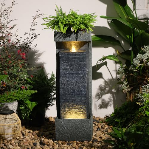 35H Modern Outdoor Water Fountain with Warm Light