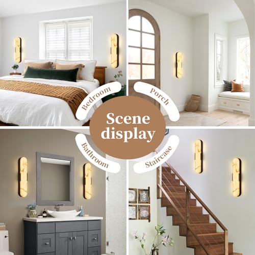 Alabaster Wall Sconces 20" Natural Marble Wall Lights Black