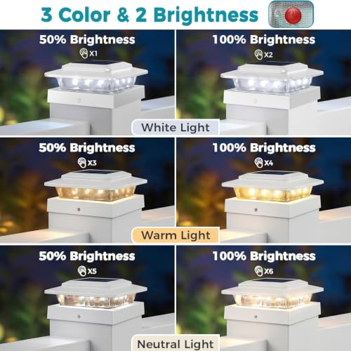 Solar Post Cap Lights Outdoor 6 Pack