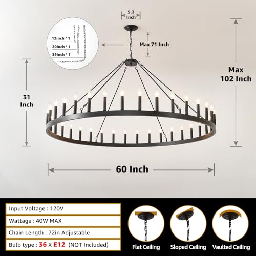 60 Inch Wagon Wheel Chandelier Extra Large Round Farmhouse Light Fixture
