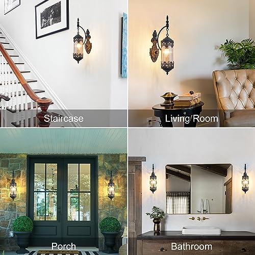 Antique Gothic Amber Glass Wall Sconce for Bedroom