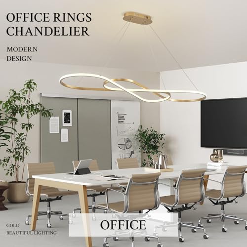 Modern LED Chandelier Gold Dimmable LED Pendant Light for Dining Room Light Fixture Over Table Modern Kitchen Island Lighting High Ceiling with Remote for Living Room