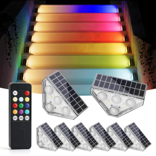 Solar Step Lights Outdoor Waterproof with Remote 8 Pack