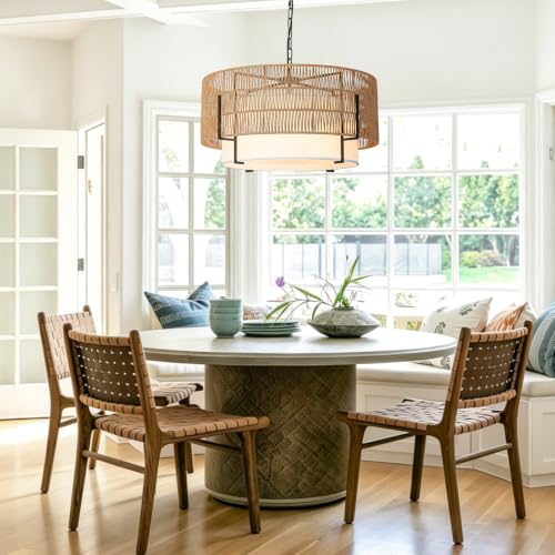 6 Light Large Rattan Chandelier