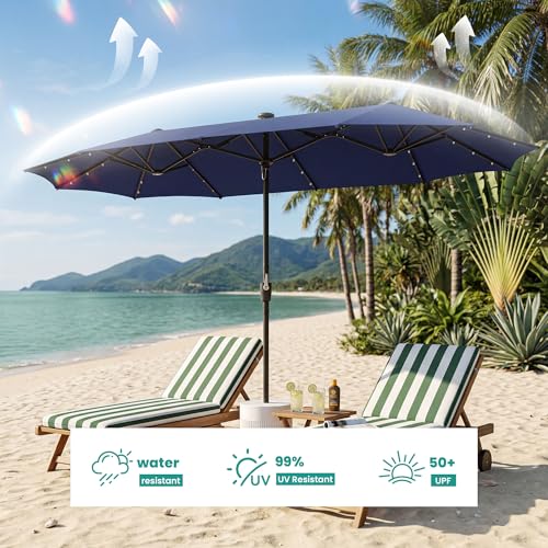 13FT Large Double Sided Patio Umbrella with Solar Lights