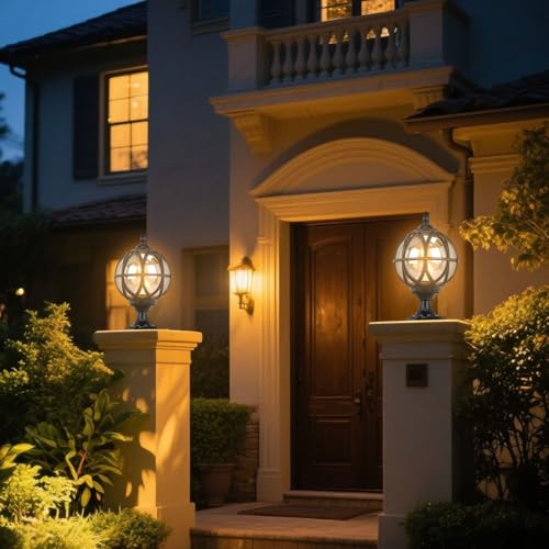 Outdoor Post Light Fixture Hardwired Column Lights with Amber Glass Globe