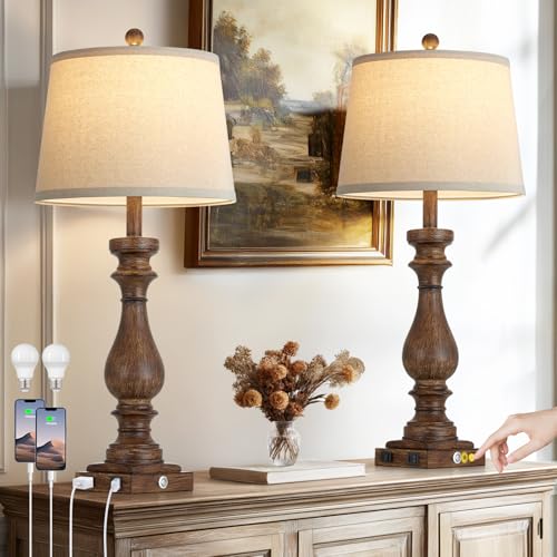 29" Tall Vintage Table Lamps Set of 2 (Brown)