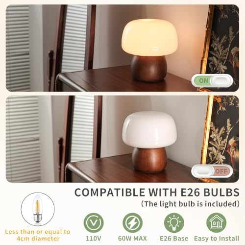 Mid Century Modern Table Lamps for Bedroom Milky White Glass Mushroom Lamp