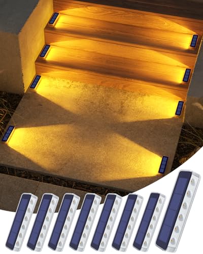 Solar Step Lights Outdoor IP68 Waterproof 8 Pack Warm White (8 Count)