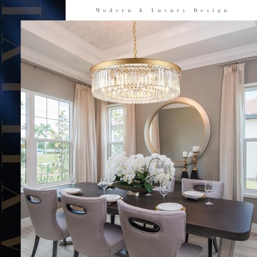Gold Crystal Chandeliers 30" Modern Round Chandelier Luxury Light Fixture