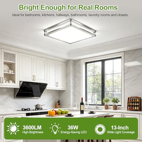 Square Flush Mount Ceiling Light (Brushed Nickel / 2 Packs)